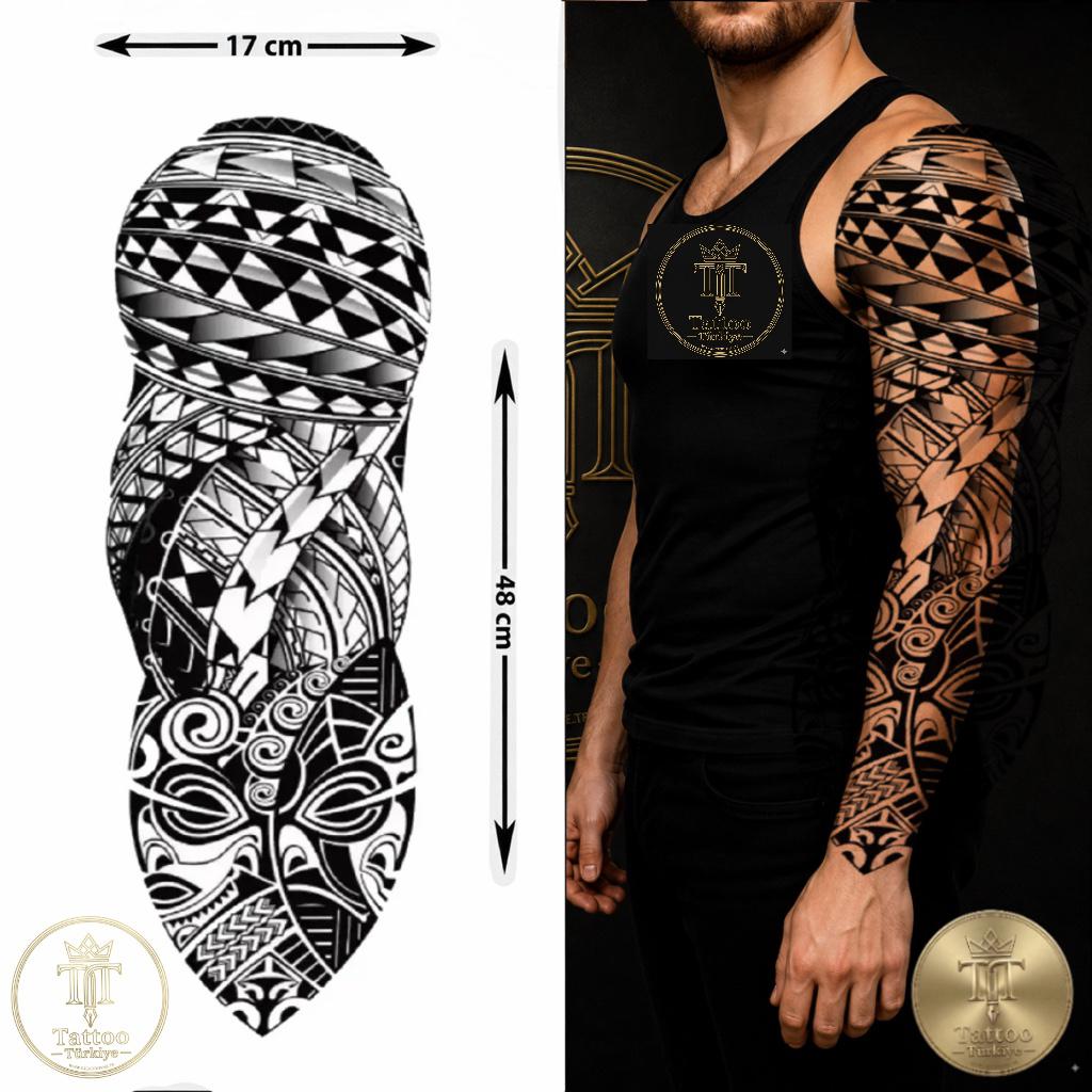 Maori Tiki & Geometrik Tribal - Tam Kol Geçici Dövme