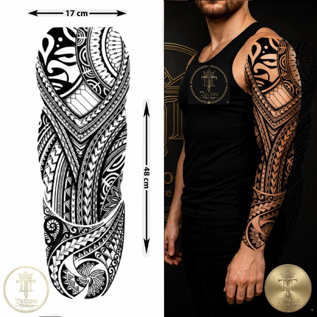 Polinesya Tribal Geometrik - Tam Kol Geçici Dövme